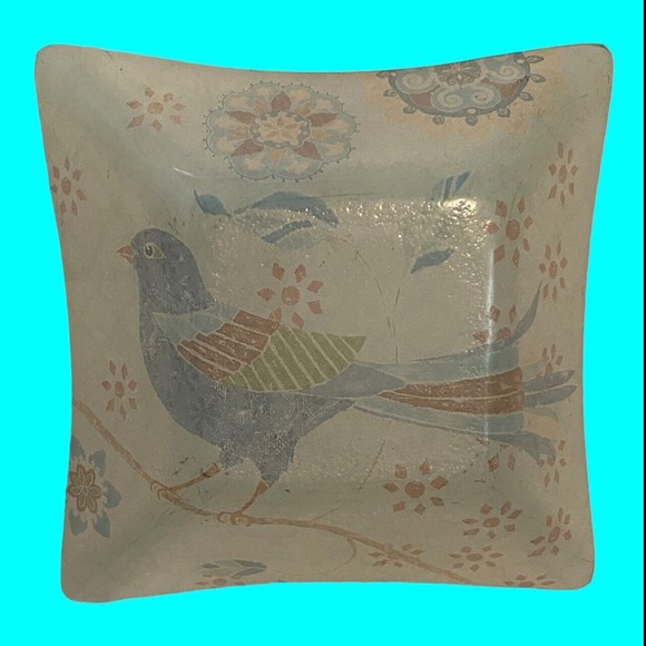 6 Reverse Painted Glass Snack Bowls Abstract Birds Mosaic Design 5" MCM - Picture 8 of 15